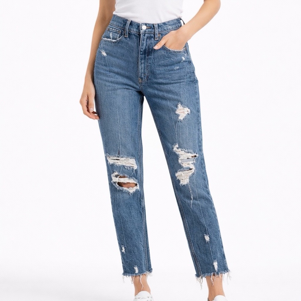 Abercrombie & Fitch Jeans Womens 25 Blue Denim Ankle Trashed Y2K Grunge Rapper